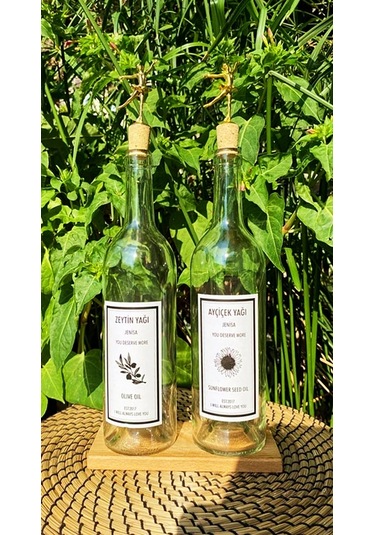 Bölmeli Ahşap Stantlı Şeffaf Altın Balerin Tıpalı 750 Ml Zeytinya