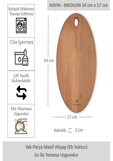 Yekpare Masif Ahşap Sunum Tahtası Kesme Tahtası Kayın Medium 6