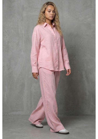 Madmext Pembe Basic Kadın Gömlek Pantolon İkili Takım Mg2352