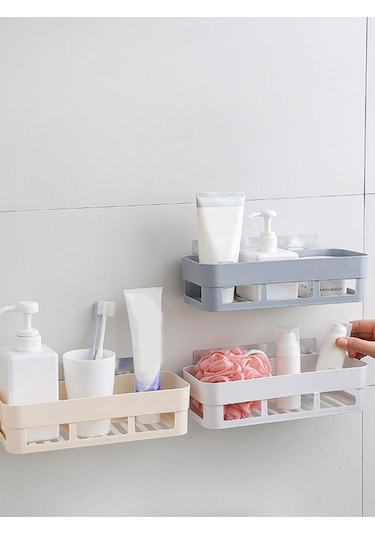 Banyo Rafı Yapışkanlı Depolama Rafı Köşe Duş Rafı Mutfak Ev Dekorasyonu Gri