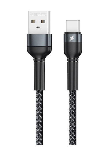 Remax Rc-124a 1m 2.4a Usb-c / Tip-c Alüminyum Alaşımlı Örgü Hızlı Şarj Veri Kablosu Siyah