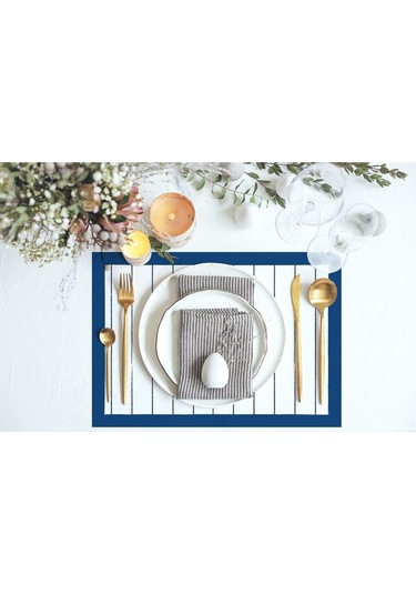 Lacivert Çizgili Tom & Jerry Kumaş Amerikan Servis 4lü Set 35x50cm Warner Bros Lisanslı, Keten Kumaş Çok Renkli