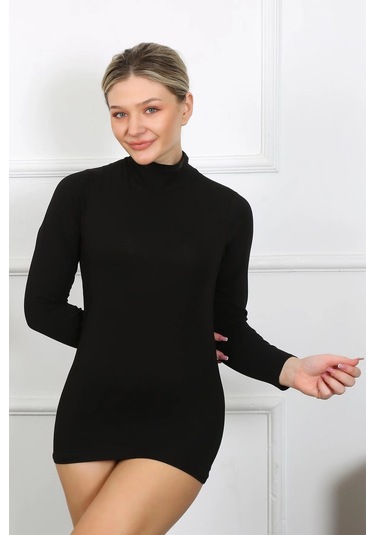 Giyim Bayan Uzun Kol Boğazlı Body Siyah Siyah