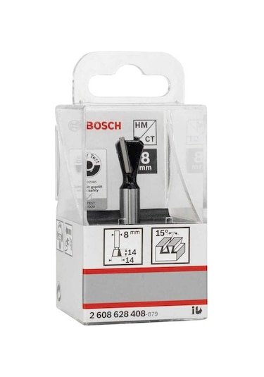 Bosch Standard Seri Ahşap İçin Çift Oluklu, Sert Metal Kırlangıç Kuyruğu Freze Ucu 8*14*55mm
