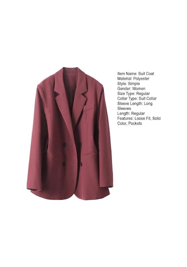 Kadın Takım Elbise Ceket Yaka Uzun Kollu Çift Sıralı Cepli Takım Elbise Ceket Düz Şarap Kırmızısı Bordo