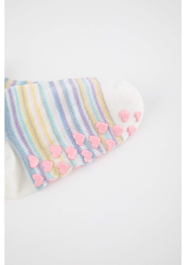 Defacto Kız Bebek Kaydırmaz Taban 2'li Pamuklu Patik Çorap A1482A5NSKR1 Çok Renkli