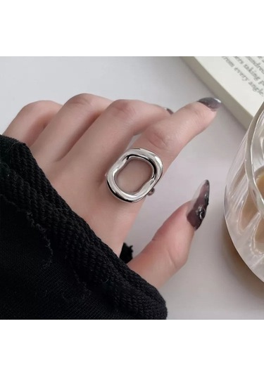 925 Ayar Gümüş Içi Boş Oval Ayarlanabilir Retro Yüzük