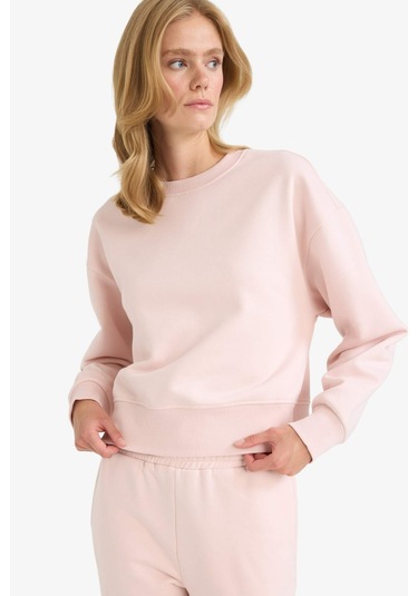 Defacto Boxy Fit Bisiklet Yaka Basic Düz Sweatshirt B8568ax25aupn364 Pembe