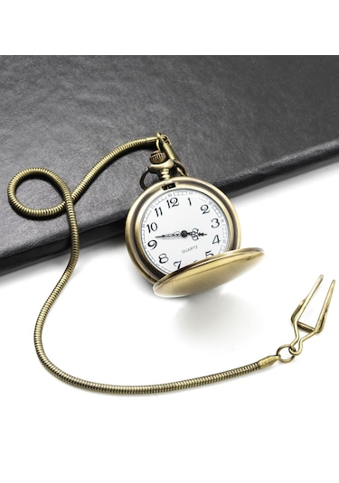 Kişiye Özel Ahşap Kutulu Köstekli Cep Saati Gold Renk