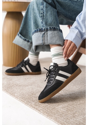 Garantili Agnus Günlük Ortopedik Kadın Sneaker Spor Ayakkabı Siyah-beyaz