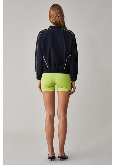 MERLYAN Kadın Bomber Yaka Oversize Fermuarlı Lacivert Ceket