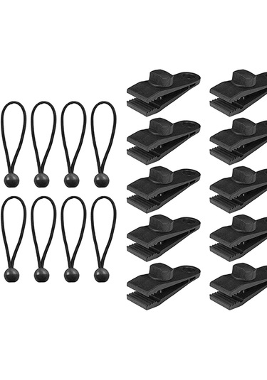 Dolıty 10/12 Adet Tente Tarp Kelepçe Seti Çadır Klipsleri 10-klips+siyah-bungee Siyah