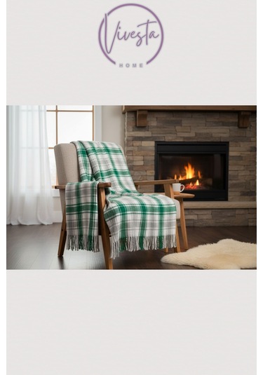 Yumuşacık Scotch Battaniye 150 200 Cm Sıcak, Şık Ve Konforlu Tasarım Yeşil - Beyaz