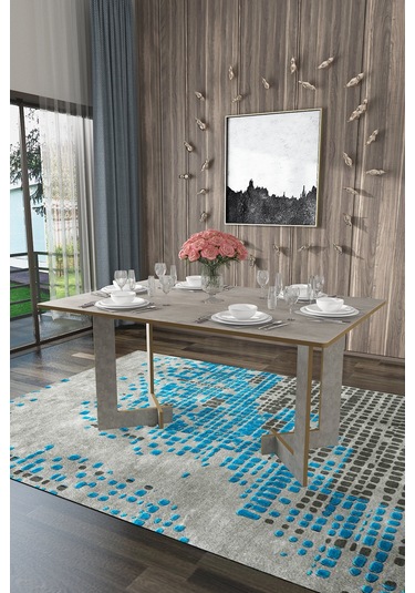 Asra Trend %100 Mdflam Yemek Masası Ym-02 Retro Gri Açık Gri