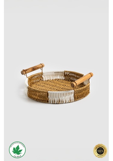 Yuvarlak Hasır Tepsi - Çift Renkli - 25 Cm Kahverengi