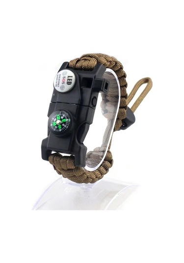 Nurcamp Paracord Kamp Bileklik Hayatta Kalma Bilekliği Kahverengi