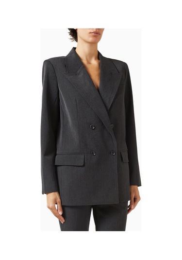 Good American Oversize Çift Düğmeli Blazer, Modern Güç - Şık Kadın Ceket Koyu Gri