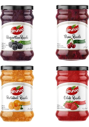 Altunsa Portakal - Böğürtlen - Vişne - Çilek Reçel Seti 4 x 380 G