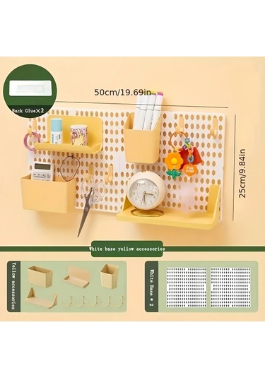 Topshop1 11 Parça Beyaz Taban Plakası Ve Sarı Aksesuar Seti Masaüstü Delikli Zımba Tahtası Depolama Rafı Öğrenci Yurdu İçin Duvara Monte Edilebilir