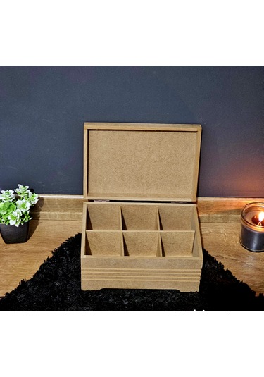 Ahşap 6 Bölmeli Küçük Boy Boy Takı Saat Aksesuar Kutusu Fitilli