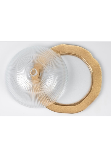 Cam Kapaklı Gold Altlı Kek Fanusu Sunum Fanusu 32 Cm