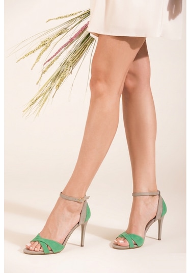 Fox Shoes Yeşil/Ten Kadın Topuklu Ayakkabı B922113802