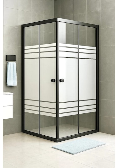 Durul Duşakabin Kare Siyah Profil Desenli Cam Siyah