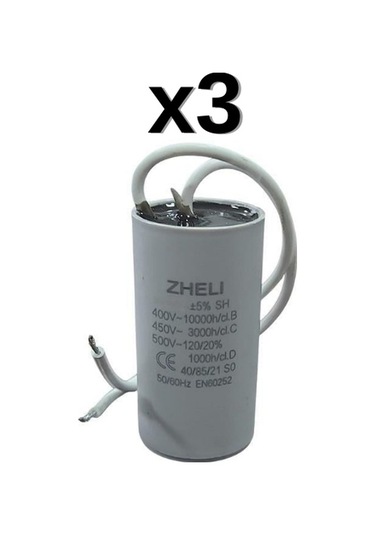 3'lü Zheli 10 Μf 35x50 Mm Plastik Kablolu 450-500 Acv Daimi Devre Kondansatörü
