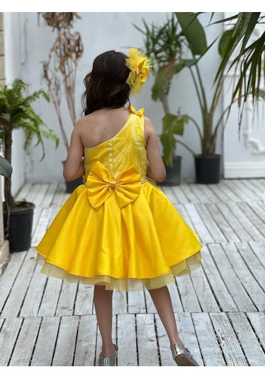 Uğurböceğiçocuk Vildan Saten Bel Taş Detay 3'lü Kız Çocuk Abiye 001