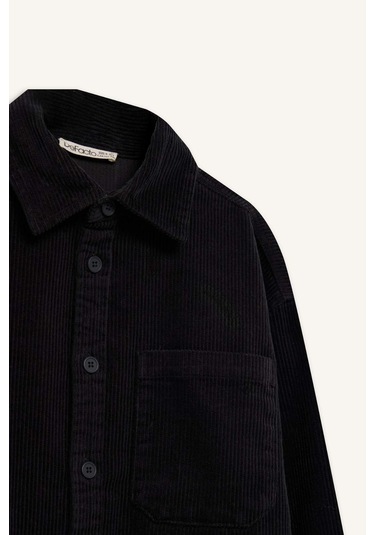 Defacto Erkek Çocuk Oversize Geniş Kalıp Polo Yaka Kadife Uzun Kollu Gömlek F1505a825wnar213 Antrasit-ar213