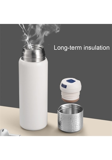 300Ml 316 Paslanmaz Çelik Yalıtımlı Bardak Dövülmüş Doku Kapaklı Çay Süzgeçli Su Şişesi Bpa Içermez Fda Sertifikası Yok - Siyah