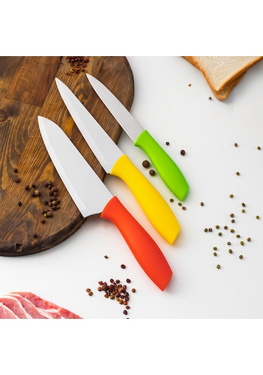 Porsima 3155-3'lü Bıçak Seti Meyve Et Doğrama Bıçağı Şef Bıçağı Çok Renkli