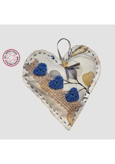 Uretti - Gamze 4416 - El Yapımı Kalpli Dantelli Lavanta Tanecikli Kese 13cm - Mavi