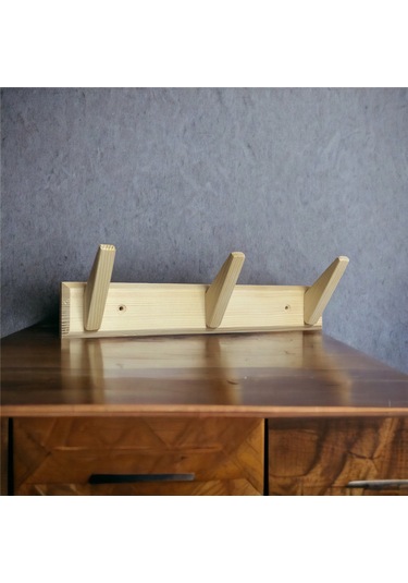 Tek-iş Masif Ahşap Portmanto Duvar Askısı Üçlü 3'lü Ahşap Duvar Askısı Ahşap
