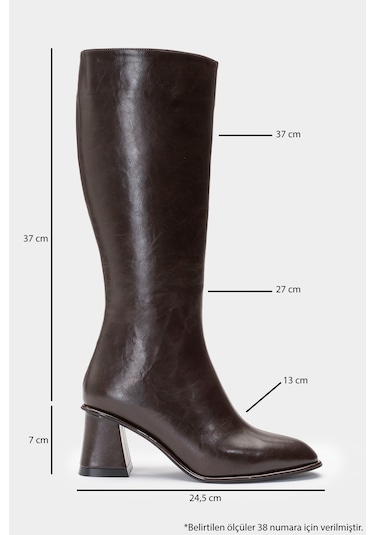 Paradis Kahverengi Cilt Kadın Kalın Topuklu Çizme Kahverengi Deri