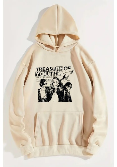 Treasure Of Youth Baskılı Oversize Sweatshirt Bej