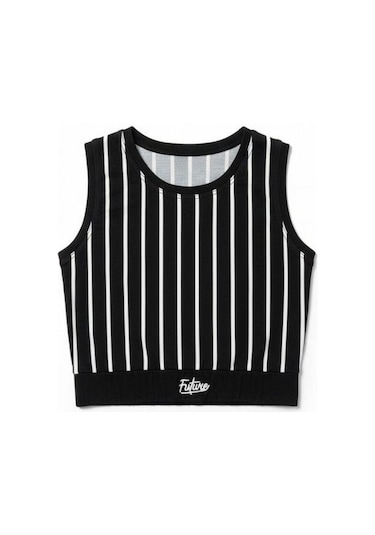 Kız Çocuk Pamuklu Çizgili Crop Bluz-16801 Siyah