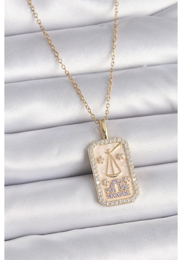 316l Çelik Gold Renk Zincir Terazi Burcu Zirkon Taşlı Kadın Kolye Çok Renkli Çok renkli