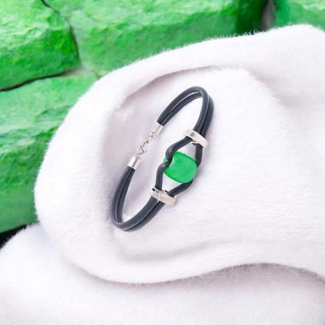 Moncuk Design Yeşil Akik Doğal Taşlı Deri Ve Çelik Bileklik 33512b14d3 Çok Renkli