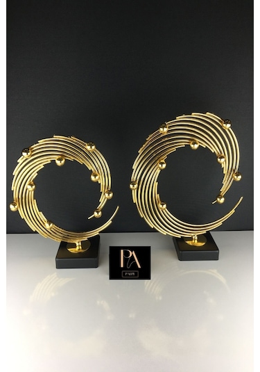 Gold 2'li Ofis Metal Aksesuar Biblo Ev Salon Dekorasyon Obje