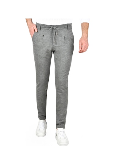 Deepsea Erkek Gri Beli Lastikli Slim Fit Likralı Duble Paça Penye Spor Pantolon 2502385 Gri