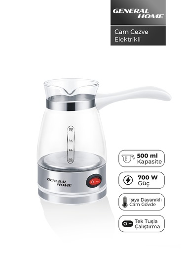 Cz-48 Elektrikli Cam Cezve Beyaz 0,5 L Türk Kahvesi, 700w, Gösterge Işıklı