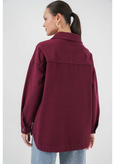 Gabria Çift Cep Gabardin Ceket Bordo