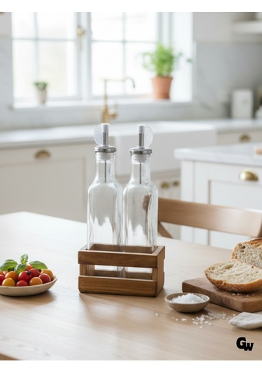 Ahşap Doğal 2li Yağdanlık Ve Sosluk Ahşap Cam Set Takımı Set Kiraz Kısa Başlık 1 Set Ahşap