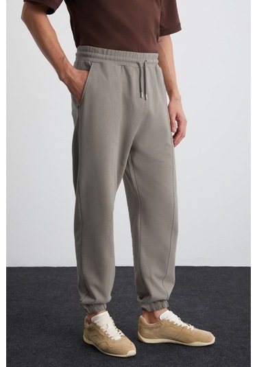 GRIMELANGE Rowan Erkek Organik Pamuklu Relaxed Fit İçi Polarlı Süs Etiketli Jogger Gri Eşofman Altı Gri