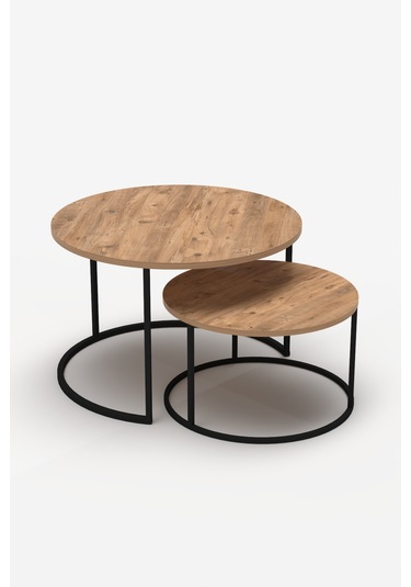 Orta Sehpa Bade İkili Lüx Yan Sehpa Masa Atlantik Çam Kahverengi