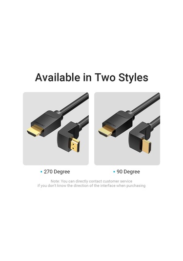 Shineyee Vention Hdmı 2.0 270 Derece Dirsekli Kablosu 4k 60hz 3d Ses-video Senkronizasyonlu 2m Pvc Koruyucu Ekran Bağlantı Kablosu