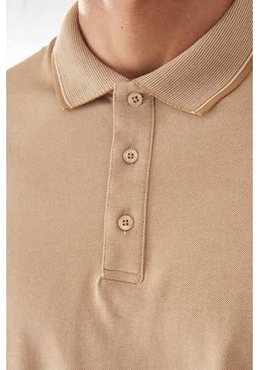 Ac&Co / Altınyıldız Classics 488670661 Düğmeli Polo Yaka Cepsiz Slim Fit Erkek Tişört Bej