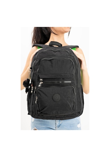 Ultra Hafif Çok Cepli Krinkıl Sırt Çantası Unisex Siyah Model: 571-3b - Siyah