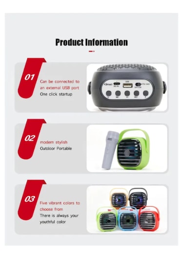 Kbroad KTS-1943 Mini Taşınabilir Karaoke Mikrofonlu Bluetooth Kablosuz Hoparlör